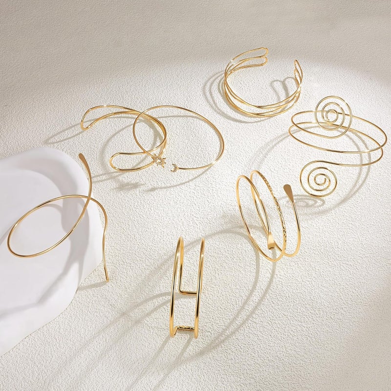 FEYIR 7 Pcs Arm Cuff Jewelry for Women Upper Arm Cuff Bangle Band Armlet Adjustable Arm Cuff Bracelet - Image 4